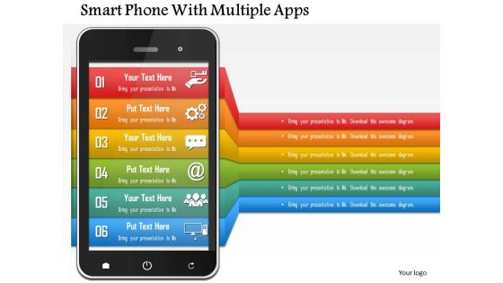 Smart phone with multiple apps powerpoint template