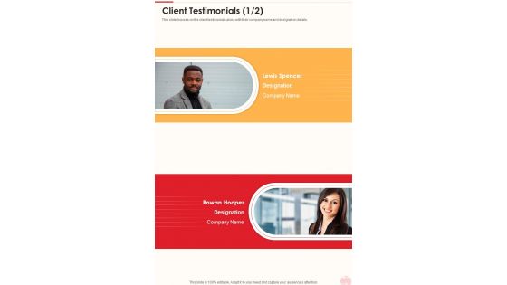 Smart Restaurant Management Client Testimonials One Pager Sample Example Document