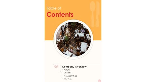 Smart Restaurant Management Table Of Contents One Pager Sample Example Document
