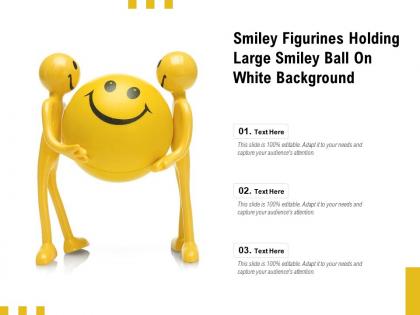 Smiley figurines holding large smiley ball on white background