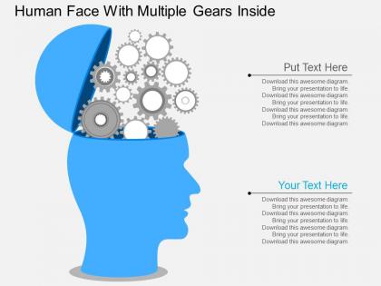 Sn human face with multiple gears inside flat powerpoint design