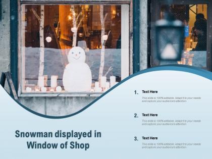 Snowman displayed in window of shop