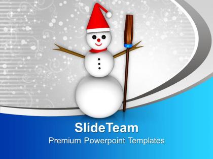 Snowman with broom on winter background holidays powerpoint templates ppt themes and graphics