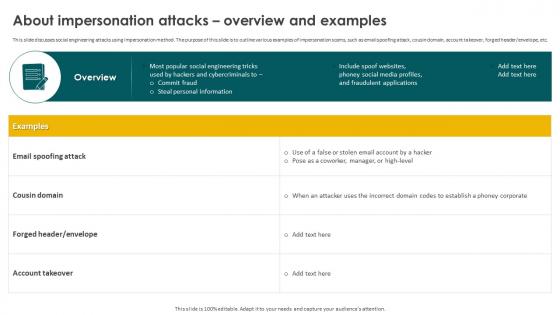 Social Engineering Methods And Mitigation About Impersonation Attacks Overview And Examples
