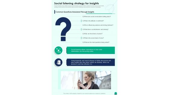 Social Listening Strategy For Insights Social Media Playbook One Pager Sample Example Document