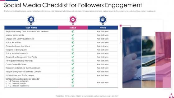 Social Media Checklist For Followers Engagement Ppt Powerpoint Presentation File Styles
