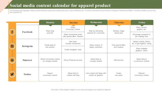 Social Media Content Calendar For Apparel Product