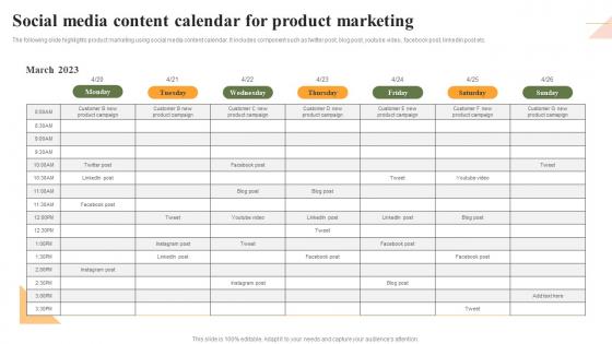 Social Media Content Calendar For Product Marketing