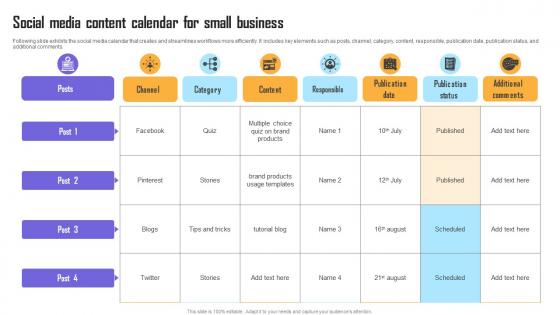Social Media Content Calendar For Small Business