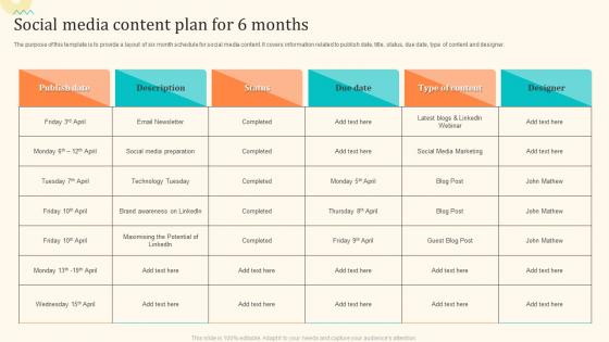 Social Media Content Plan For 6 Months