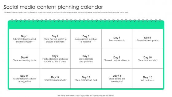 Social Media Content Planning Calendar Plan To Assist Organizations In Developing MKT SS V