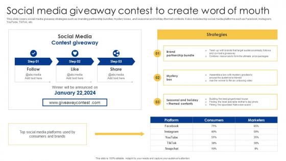 Social Media Giveaway Contest To Create Word Of Mouth Powerful Sales Tactics For Meeting MKT SS V