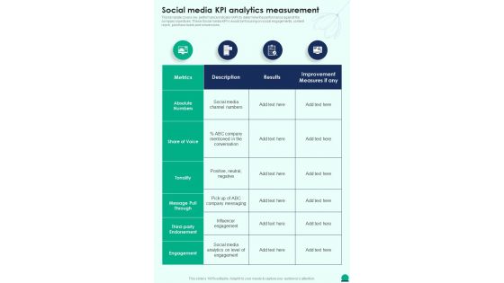 Social Media Kpi Analytics Measurement Social Media Playbook One Pager Sample Example Document
