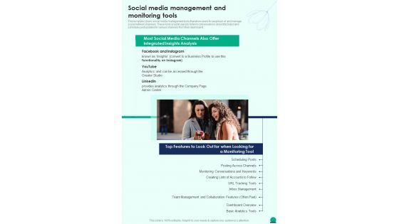 Social Media Management And Monitoring Tools Social Media Playbook One Pager Sample Example Document