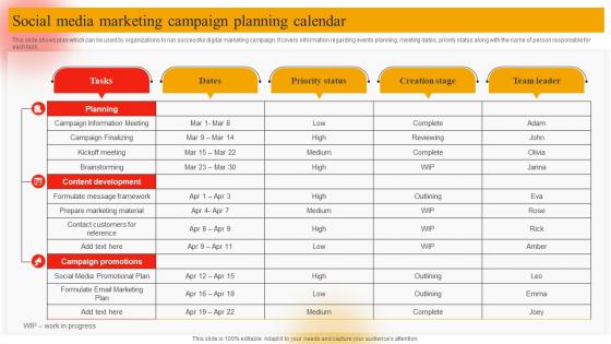 Social Media Marketing Campaign Planning Calendar Online Marketing Plan To Generate Website Traffic MKT SS V