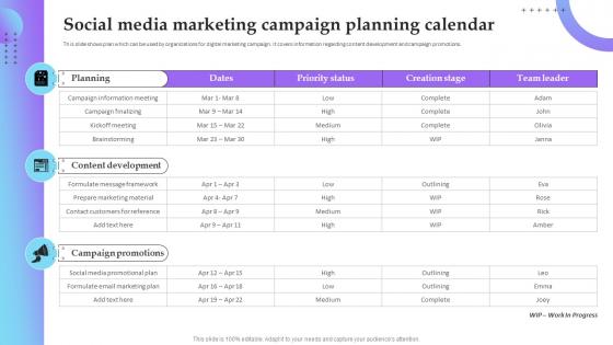 Social Media Marketing Campaign Planning Calendar Service Marketing Plan To Improve Business