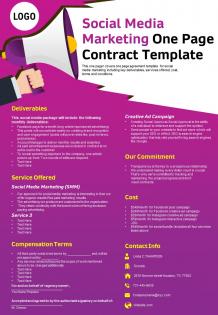 Social media marketing one page contract template presentation report infographic ppt pdf document