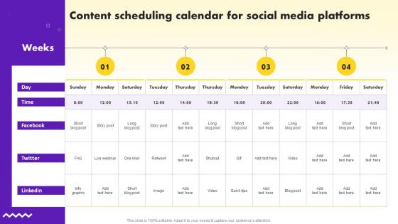 Social Media Marketing Strategy Content Scheduling Calendar For Social Media Platforms