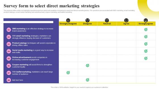 Social Media Marketing Strategy Survey Form To Select Direct Marketing Strategies MKT SS V