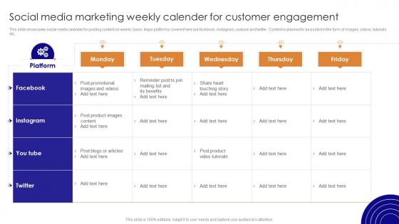 Social Media Marketing Weekly Calender For Customer Social Media Marketing For Online