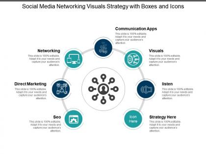 Social media networking visuals strategy with boxes and icons