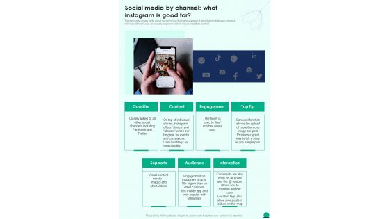 Social Media Playbook By Channel What Instagram Good One Pager Sample Example Document