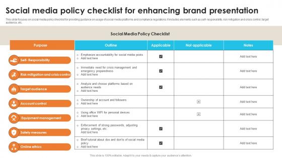 Social Media Policy Checklist For Enhancing Brand Presentation