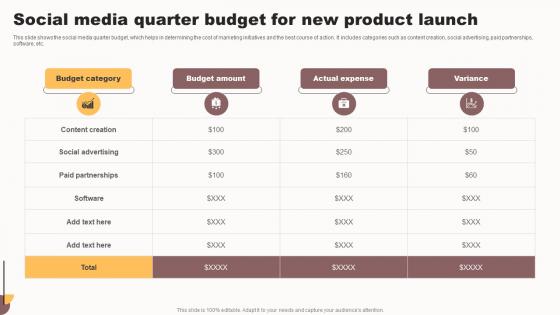Social Media Quarter Budget For New Product Launch