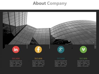 Social profile for company and about us powerpoint slides