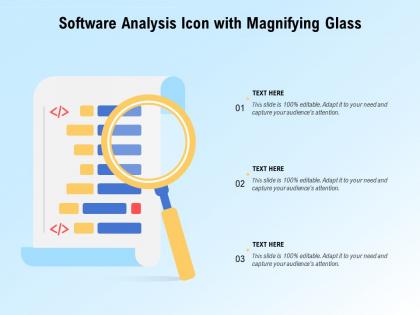 Software analysis icon with magnifying glass