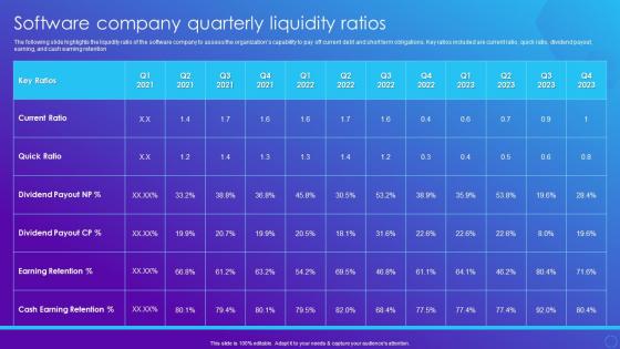Software Company Quarterly Liquidity Ratios Software Company Financial Summary Report