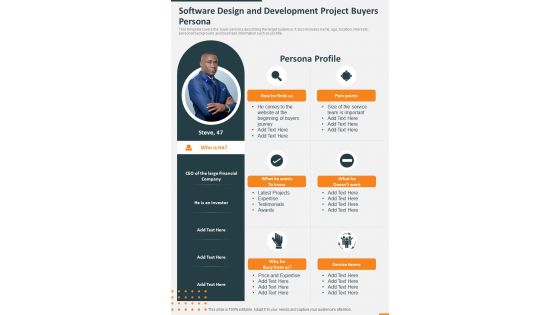 Software Design And Development Project Buyers Persona One Pager Sample Example Document