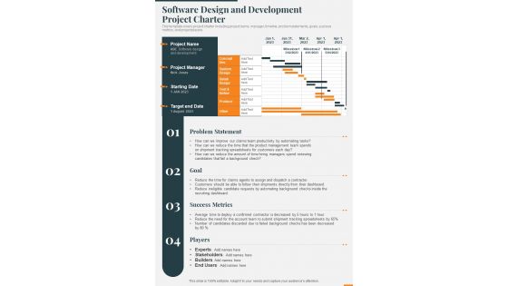 Software Design And Development Project Charter One Pager Sample Example Document