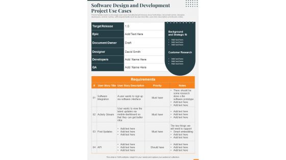 Software Design And Development Project Use Cases One Pager Sample Example Document