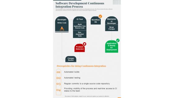 Software Development Continuous Integration Process One Pager Sample Example Document