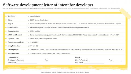 Software Development Letter Of Intent For Developer