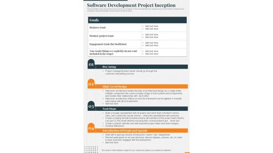 Software Development Project Inception One Pager Sample Example Document