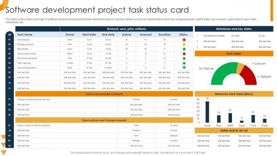 Software Development Project Task Status Card