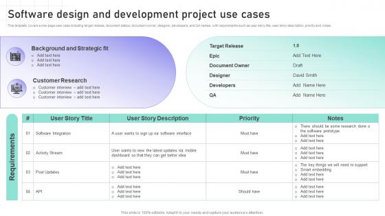 Software Engineering Playbook Software Design And Development Project Use Cases