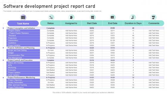 Software Engineering Playbook Software Development Project Report Card