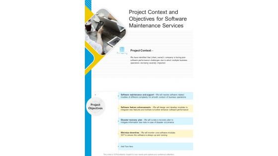 Software Maintenance Project Proposal Project Context And Objectives One Pager Sample Example Document
