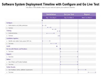 Software system deployment timeline with configure and go live test