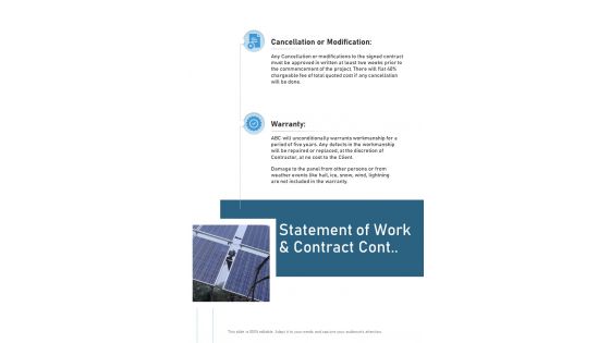 Solar Power Project Statement Of Work And Contract Cont One Pager Sample Example Document