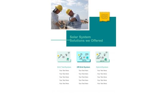 Solar Proposal Template Solar System Solutions We Offered One Pager Sample Example Document