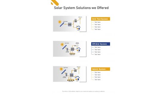 Solar System Solutions We Offered Solar Panel Installation Proposal One Pager Sample Example Document