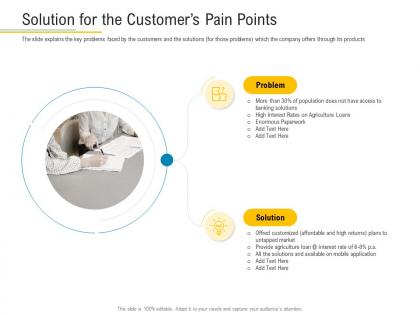 Solution for the customers pain points financial market pitch deck ppt themes