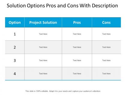 Solution options pros and cons with description