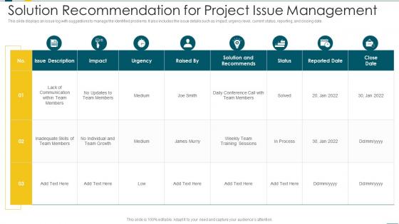 Solution Recommendation For Project Issue Management