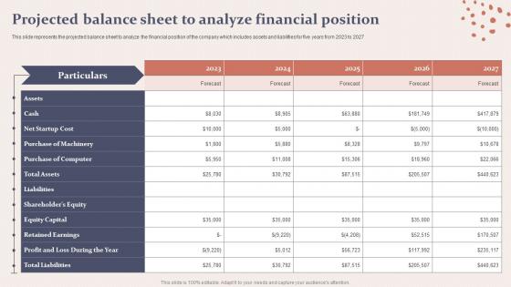 Spa Business Plan Projected Balance Sheet To Analyze Financial Position BP SS