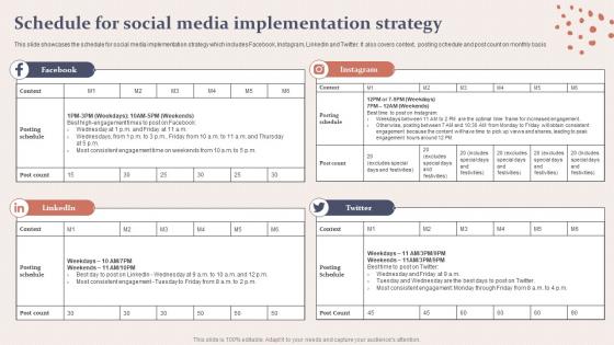 Spa Business Plan Schedule For Social Media Implementation Strategy BP SS